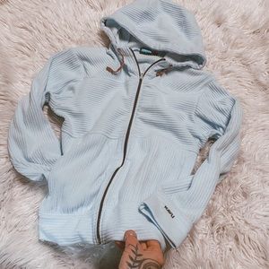 KAVU baby blue ribbed fleece zip hoodie size large